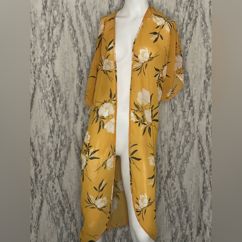 Floral Mustard Yellow Cardigan Duster